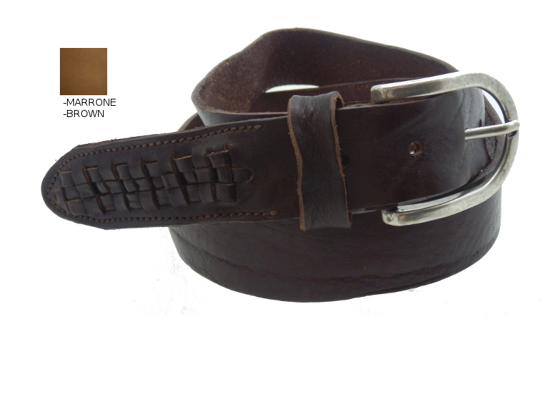 Cintura in Cuoio - Punta intrecciata - Marrone - 40mm